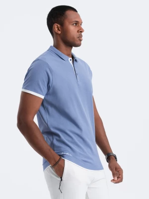 Męska bawełniana koszulka polo z kontrastowymi wykończeniami – niebieska V3 OM-POSS-0113
 -                                    L