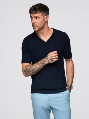 Zdjęcie produktu Koszulka męska polo bez guzików z klasycznym splotem – granatowa V1 - Rozmiar: S Ombre Clothing