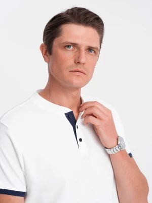 Koszulka męska polo bez kołnierzyka - biała V1 OM-TSCT-0156
 -                                    XL