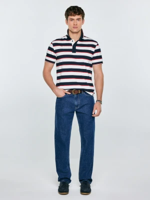 Koszulka męska polo w paski granatowo-biała Seulis 100 BIG STAR