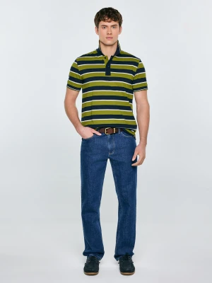 Koszulka męska polo w paski granatowo-zielona Seulis 301 BIG STAR