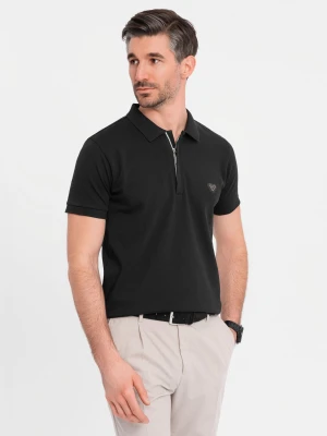 Koszulka męska polo z dekoltem na zamek - czarna V6 Ombre Clothing