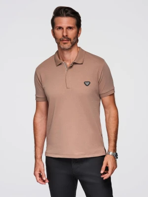 Koszulka męska polo z dekoltem na zamek - jasnobrązowa V3 - Rozmiar: XXL Ombre Clothing