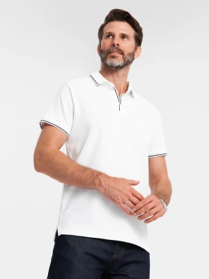 Koszulka męska polo z dzianiny pique bez guzików - biała V1 Ombre Clothing