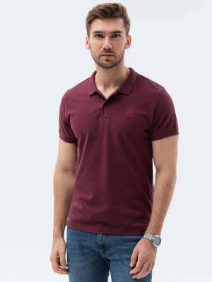 Koszulka męska polo z dzianiny pique - bordowa V10 - Rozmiar: M Ombre Clothing