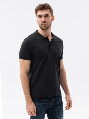 Koszulka męska polo z dzianiny pique - czarna V1 Ombre Clothing