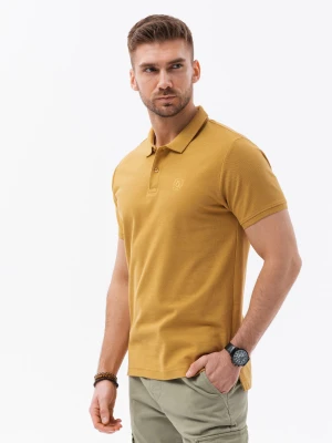 Koszulka męska polo z dzianiny pique - musztardowy V8 Ombre Clothing