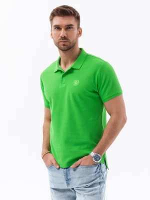 Koszulka męska polo z dzianiny pique - zielony V25 Ombre Clothing