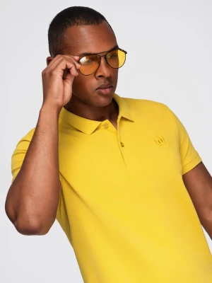 Koszulka męska polo z dzianiny pique - żółty - Rozmiar: XXL Ombre Clothing