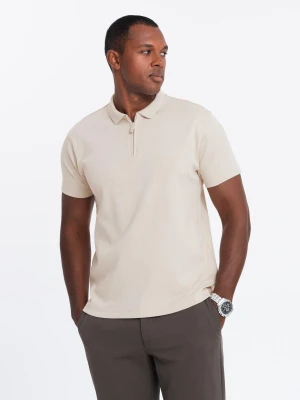Zdjęcie produktu Koszulka męska polo z kołnierzykiem zapinanym na zamek – kremowa V3 Ombre Clothing
