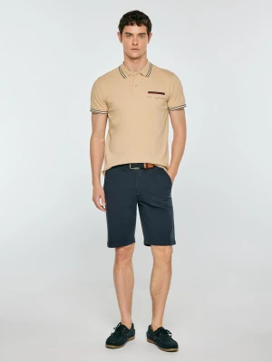 Koszulka męska polo z kontrastowym wykoŅczeniem beżowa Polos 801 BIG STAR