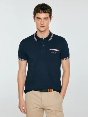 Koszulka męska polo z kontrastowym wykoŅczeniem granatowa Polos 403 BIG STAR