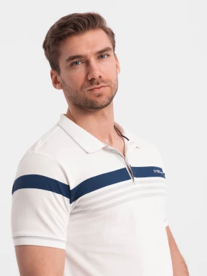 Dopasowana koszulka męska polo z dwukolorowymi pasami – biała V4 OM-POSS-0127
 -                                    M