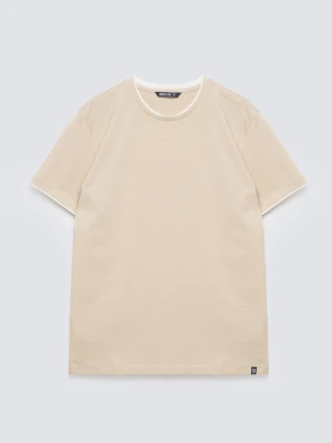 Koszulka męska w drobne paski beżowa Fredriser 801 BIG STAR