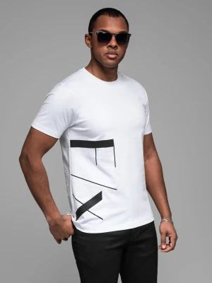 Zdjęcie produktu Koszulka męska z bawełnianego jerseyu z dużym bocznym napisem – biała V2 - Rozmiar: M Ombre Clothing