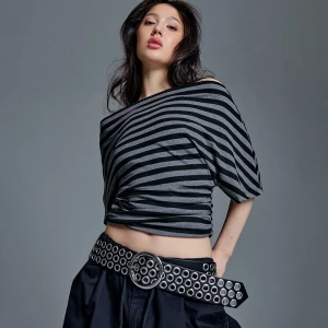 Koszulka na jedno ramię w czarno-szare paski House