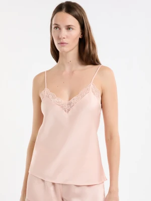 Koszulka na ramiączkach satynowa z detalami koronkowymi Etam