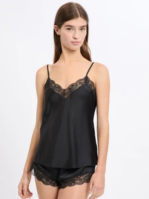 Koszulka na ramiączkach satynowa z detalami koronkowymi Etam