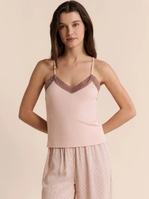 Koszulka na ramiączkach z detalami koronkowymi Etam