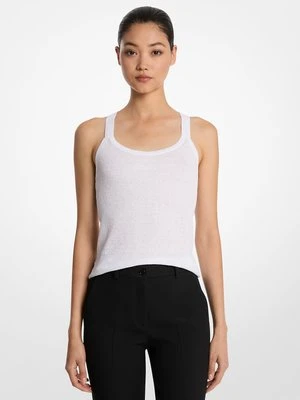 Koszulka na ramiączkach z drobnymi prążkami z lnu i mieszanki bawełny MICHAEL KORS COLLECTION