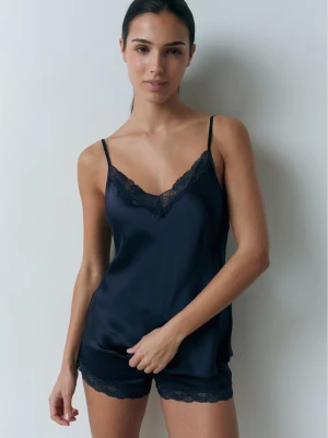 Koszulka na ramiączkach z jedwabiu z detalami koronkowymi Etam