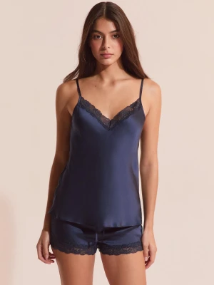 Koszulka na ramiączkach z jedwabiu z detalami koronkowymi Etam