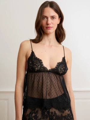 Koszulka na Ramiączkach z koronki i tiulu w groszki Etam