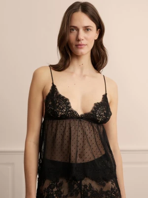 Koszulka na Ramiączkach z koronki i tiulu w kropki Etam