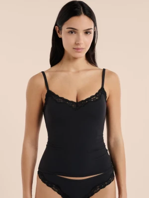 Koszulka na ramiączkach z mikrofibry i koronki ze zintegrowanym biustonoszem i wkładkami Etam