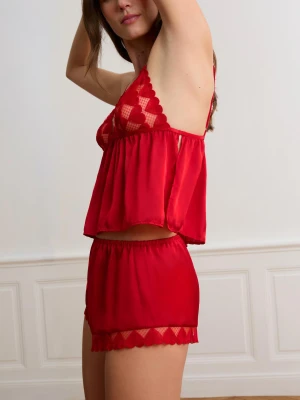 Koszulka na ramiączkach z satyny z haftem w serduszka Etam