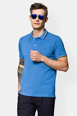 Koszulka Polo Bawełniana Niebieska Adrian Lancerto