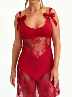 Koszulka nocna z bambusowej dzianiny i francuskiej koronki - Merlot POUPEE