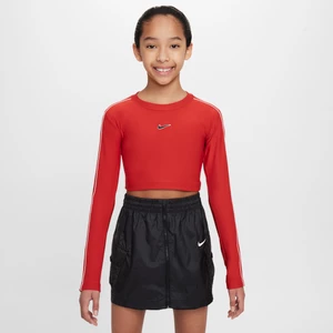 Koszulka o skróconym kroju z długim rękawem dla dużych dzieci (dziewcząt) Nike Sportswear - Czerwony