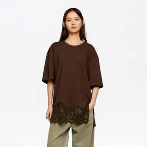 Koszulka oversize koronki ciemnobrązowa BIMBA Y LOLA