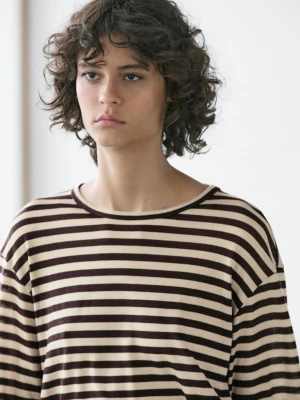 Koszulka Oversize W Paski Z Długim Rękawem - Brązowy - - Massimo Dutti - Kobieta