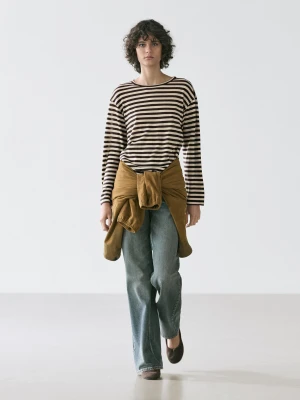 Zdjęcie produktu Koszulka Oversize W Paski Z Długim Rękawem - Brązowy - - Massimo Dutti - Kobieta