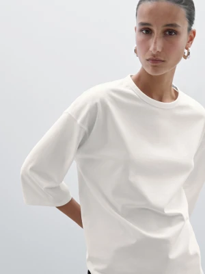 Koszulka Oversize Z Grubej Tkaniny - Biały - - Massimo Dutti - Kobieta