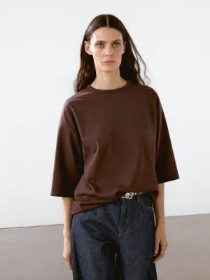 Koszulka Oversize Z Grubej Tkaniny - Brązowy - - Massimo Dutti - Kobieta
