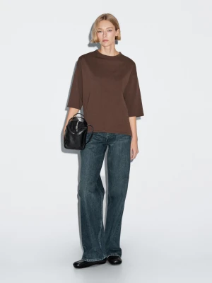 Koszulka Oversize Z Grubej Tkaniny - Brązowy - - Massimo Dutti - Kobieta