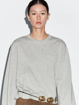 Koszulka Oversize Z Kieszenią - Szary Melanżowy - - Massimo Dutti - Kobieta