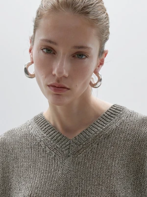 Dzianinowy Sweter Oversize Z Krótkim Rękawem - Popielaty Brąz - - Massimo Dutti - Kobieta