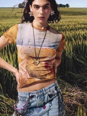 Koszulka patchwork Desigual żółty