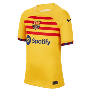 Koszulka piłkarska dla dużych dzieci Nike Dri-FIT FC Barcelona Stadium 2023/24 (wersja czwarta) - Żółty