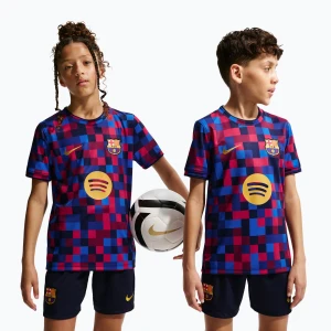 Koszulka piłkarska dziecięca Nike FC Barcelona Dri-Fit Pre-Match noble red / mineral yellow