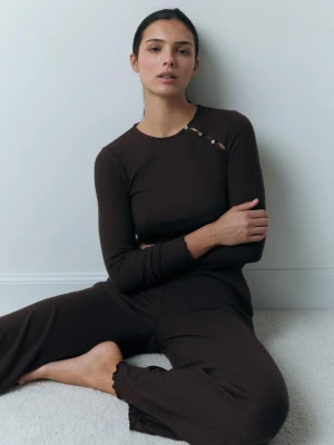 Koszulka piżamowa prążkowana z guzikami Etam