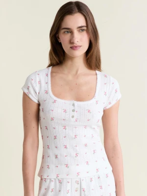 Koszulka piżamowa w wzory z bawełny pointelle Etam