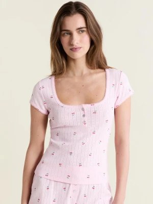 Koszulka piżamowa w wzory z bawełny pointelle Etam