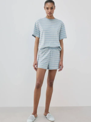 Koszulka piżamowa z bawełny w paski niebieski - Kobieta - - MANGO