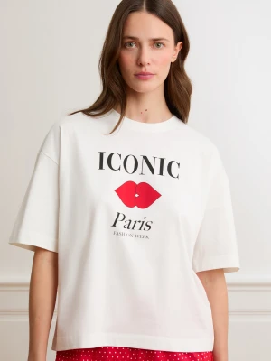 "Koszulka piżamowa z bawełny z ilustracją „Paris\\"\\"",\\n  \\""Color label variable\\"": \\""BLANC\\\\" Etam