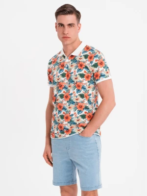 Koszulka polo bawełniana z nadrukiem w kwiaty – biała V1 OM-POSS-0149
 -                                    S Ombre